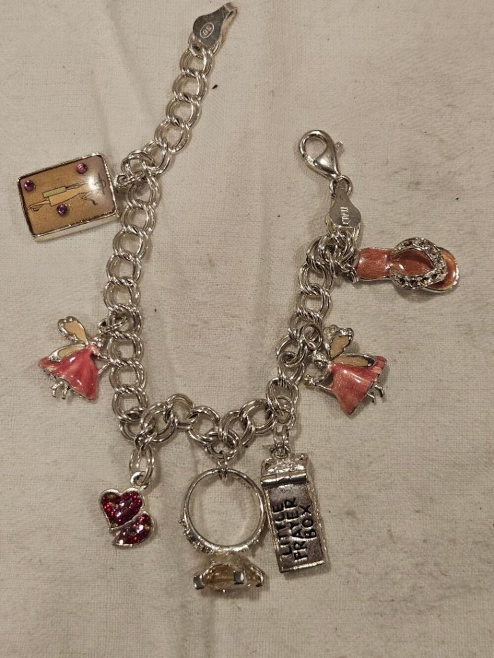 VTG Jezlaine 925 Sterling Silver Charm Bracelet Whimsical Fairy Ring Italy 7"